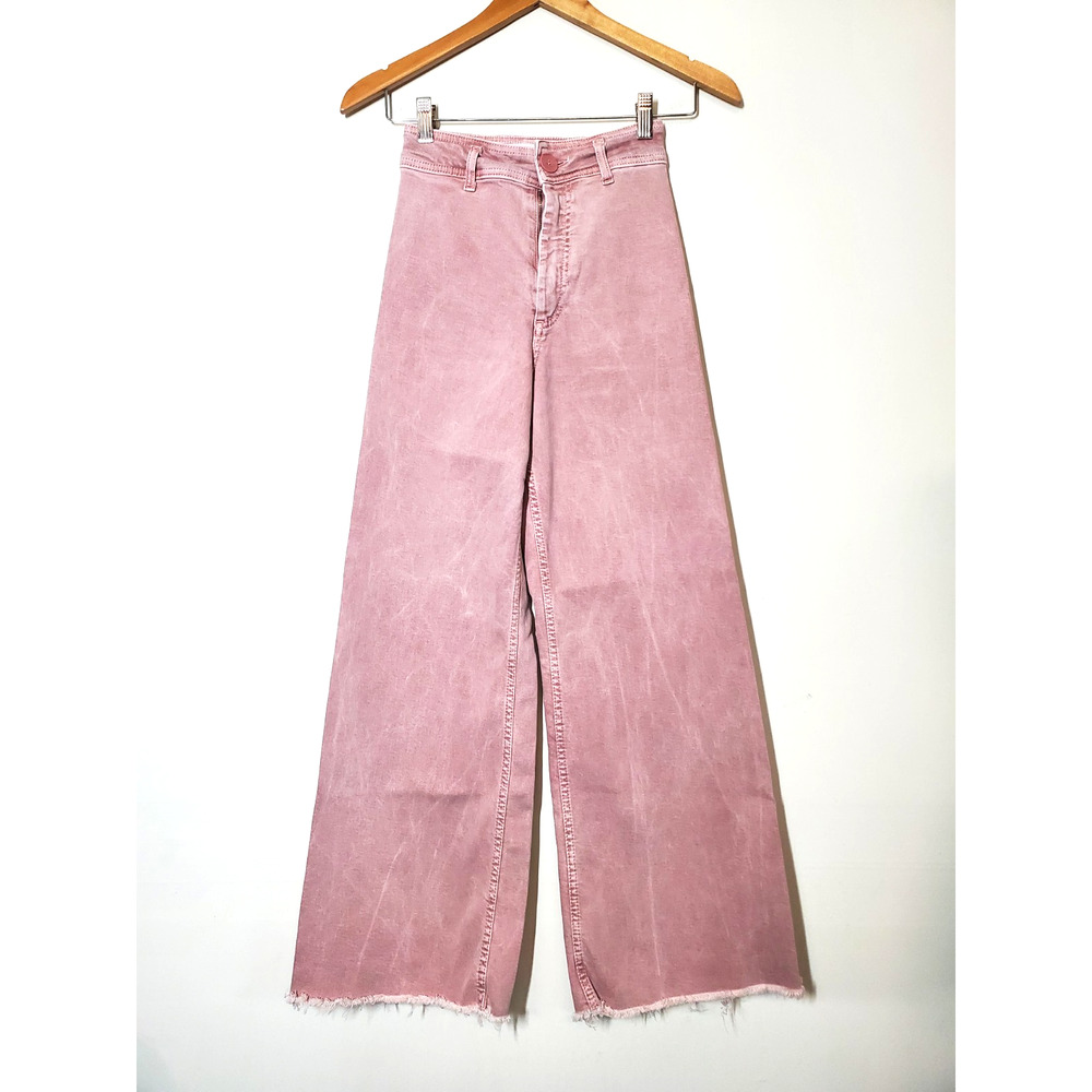 Zara Womens 0 Marine Straight Leg Jeans High Rise Raw Hems Pale Pink Retro - Picture 11 of 11